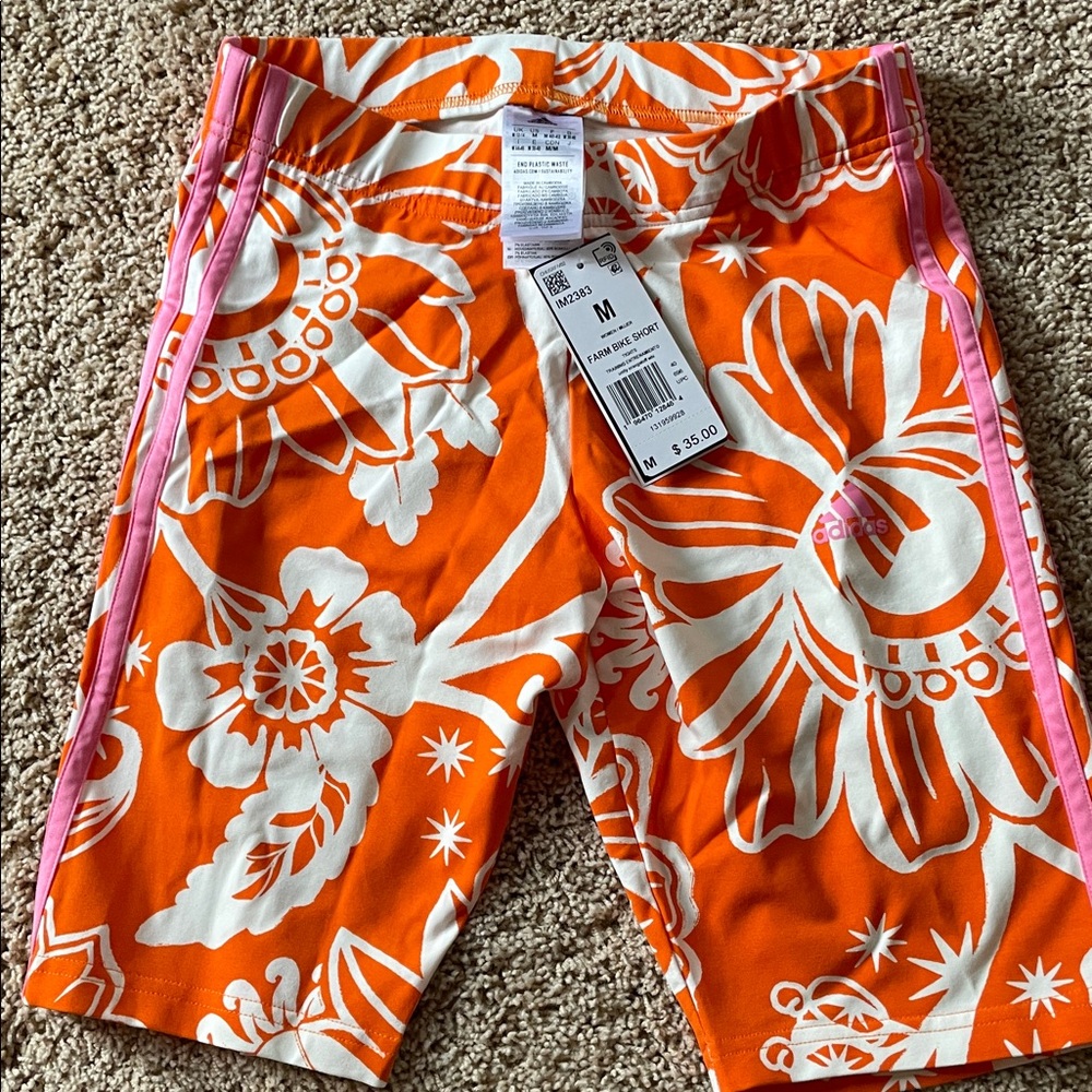 Adidas farm Rio Orange, pink and White Bike Shorts
